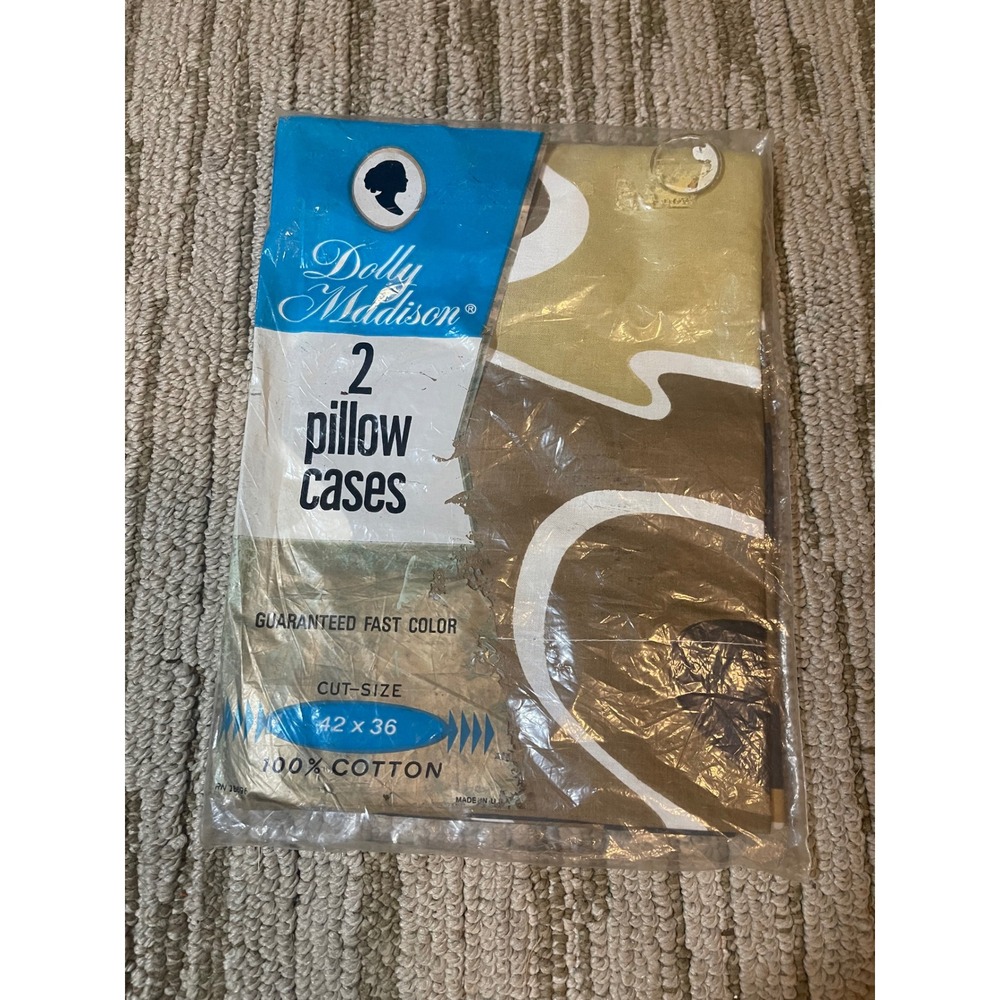 Vintage Dolly Madison 2 Pillowcases 100% Cotton MCM Abstract Swirl Yellow Brown